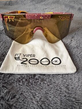 EUC Pit Viper 2000 Shield Sunglasses in Burgundy and Gold
